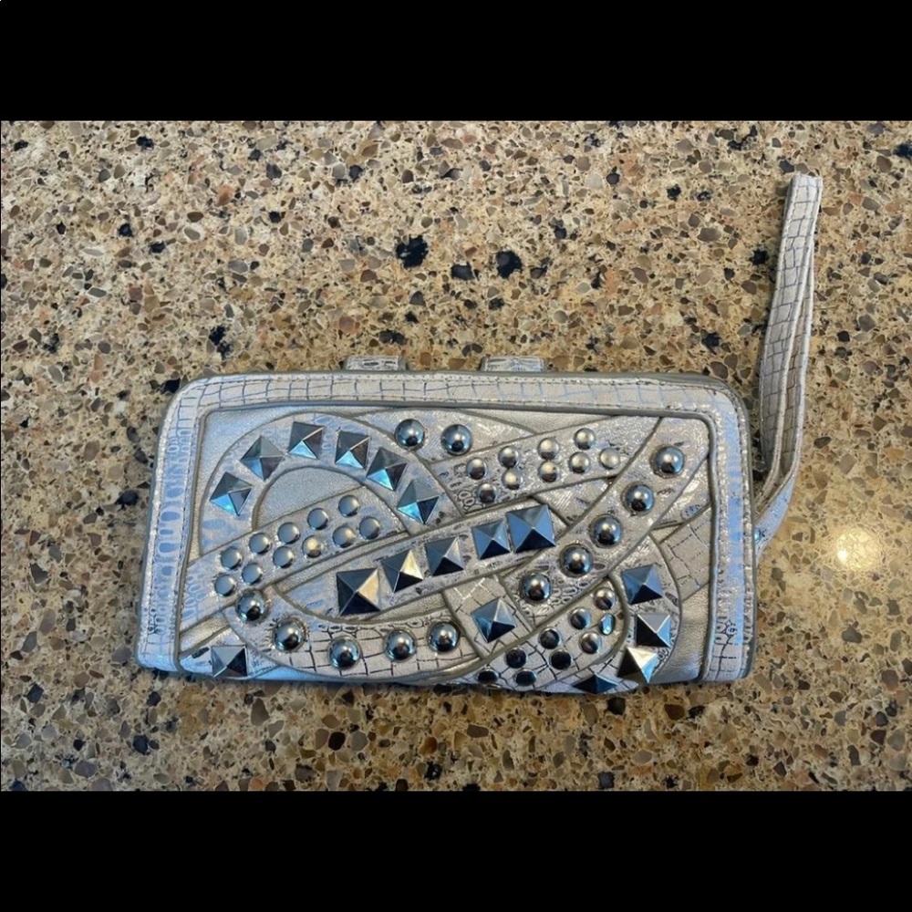 Silver Studded Wristlet Wallet